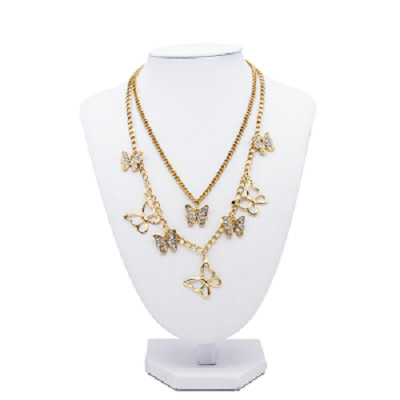 Βαλμένο σε στρώσεις συνήθειας μόδας αλυσίδων χρυσό κράμα πεταλούδων Rhinestone περιδεραίων διαφανές