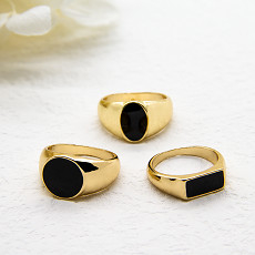 Μαύρο πέτρινο διαμάντι 925 ασημένιο καλυμμένο χρυσός δαχτυλίδι γύρω από τη στεφάνη 17mm για τα κορίτσια